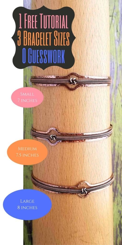 The free tutorial for the Lover's Knot Stacked Bangle includes instructions for making the bracelet in three different sizes (Small, Medium, and Large). Also included in the tutorial are clear instructions for customizing this bracelet for any size wrist.