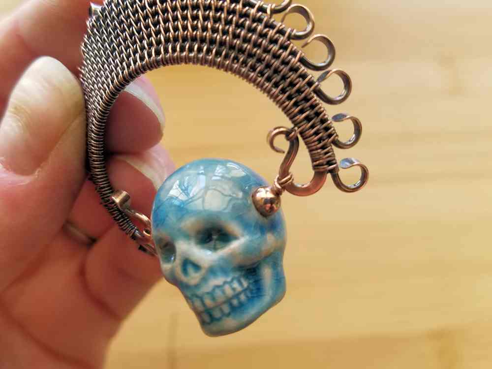 Door 44 Studios Ancestor Pendant Tutorial: Step 25, securely wire the focal and spacer beads into place