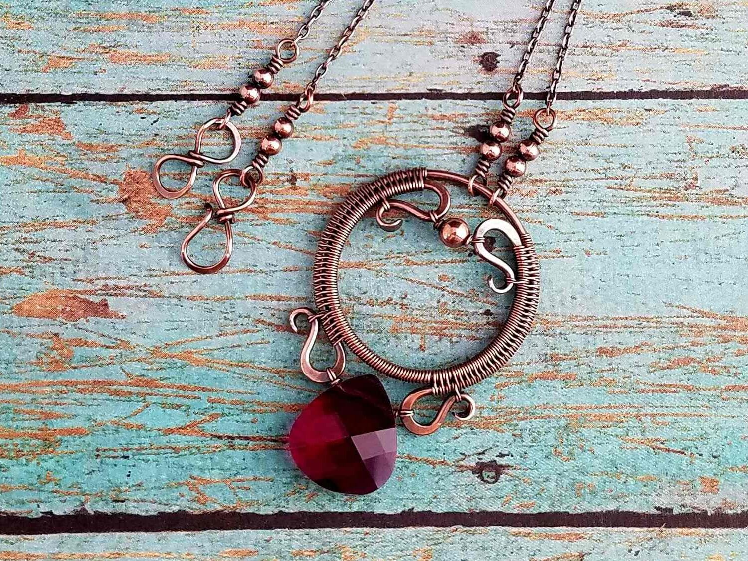 The Rosewood Pendant - A Free Wire Weaving Tutorial. Design by Wendi of Door 44 Studios